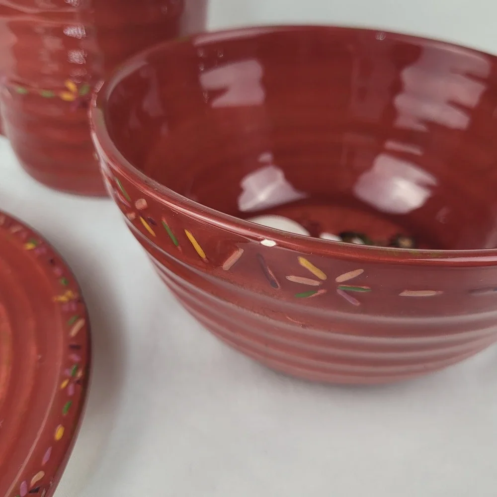 Tracy Porter Jingle Bell Snowman Red 3pc Set Plate Bowl Mug Christmas Ceramic